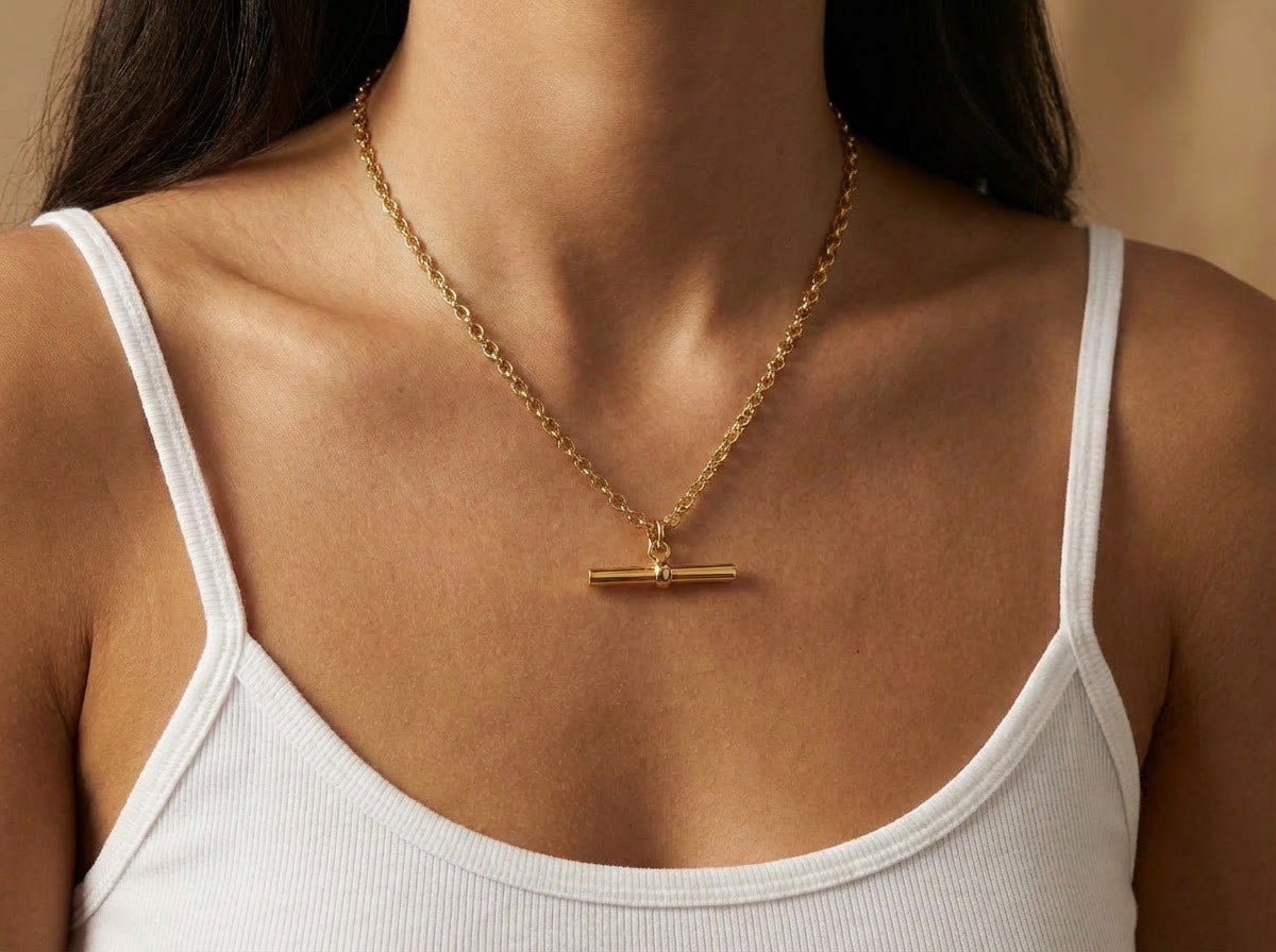T-Bar Necklace - 18K Yellow Gold Vermeil